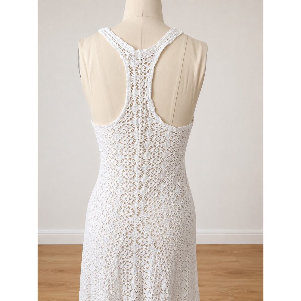 Free People Beach White Crochet Maxi Dress Racerback Cotton Boho M - Picture 6 of 10